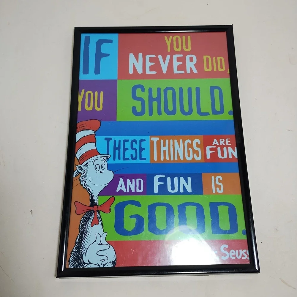 2 Dr. Seuss Framed Quote Wall Art Print Hanging Decor 12.5x8.5‎ Set Lot Of 2